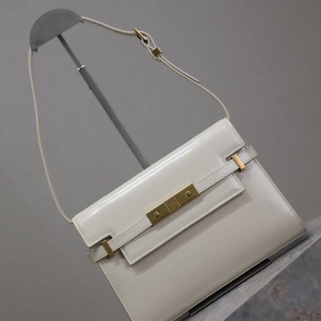 MANHATTAN SMALL 24 IN WHITE SMOOTH LAMBSKIN GOLD HARDWARE