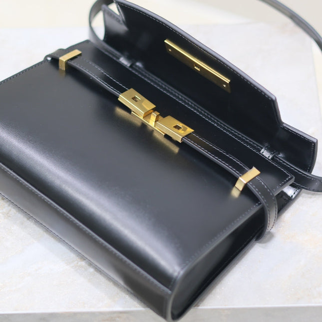 MANHATTAN SMALL 24 IN BLACK SMOOTH LAMBSKIN GOLD HARDWARE