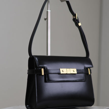 MANHATTAN SMALL 24 IN BLACK SMOOTH LAMBSKIN GOLD HARDWARE