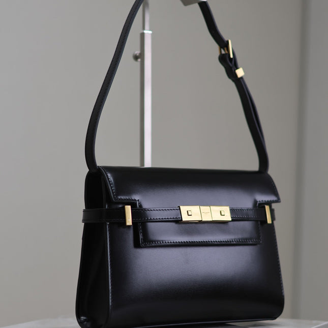 MANHATTAN SMALL 24 IN BLACK SMOOTH LAMBSKIN GOLD HARDWARE