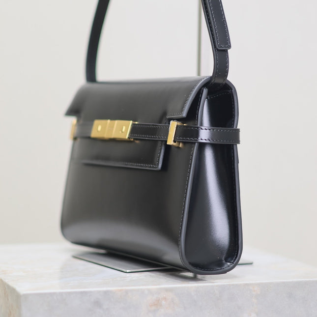 MANHATTAN SMALL 24 IN BLACK SMOOTH LAMBSKIN GOLD HARDWARE