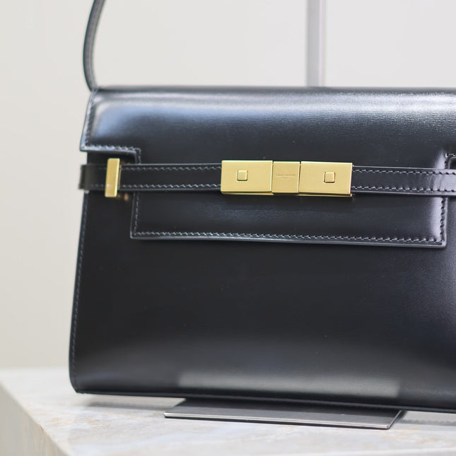 MANHATTAN SMALL 24 IN BLACK SMOOTH LAMBSKIN GOLD HARDWARE