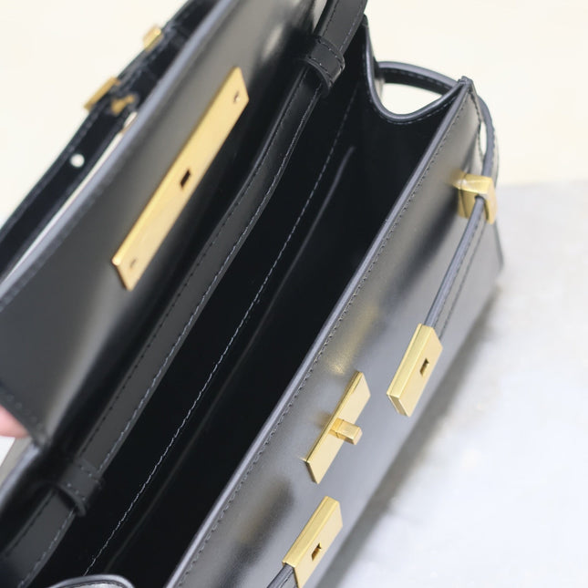 MANHATTAN SMALL 24 IN BLACK SMOOTH LAMBSKIN GOLD HARDWARE