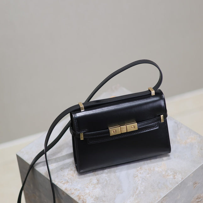 MANHATTAN MINI 19 IN BLACK SMOOTH LAMBSKIN GOLD BUCKLE