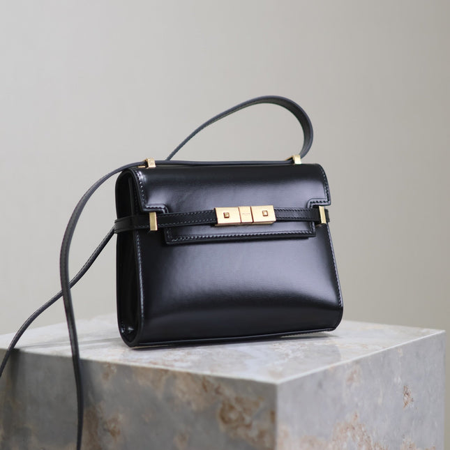 MANHATTAN MINI 19 IN BLACK SMOOTH LAMBSKIN GOLD BUCKLE