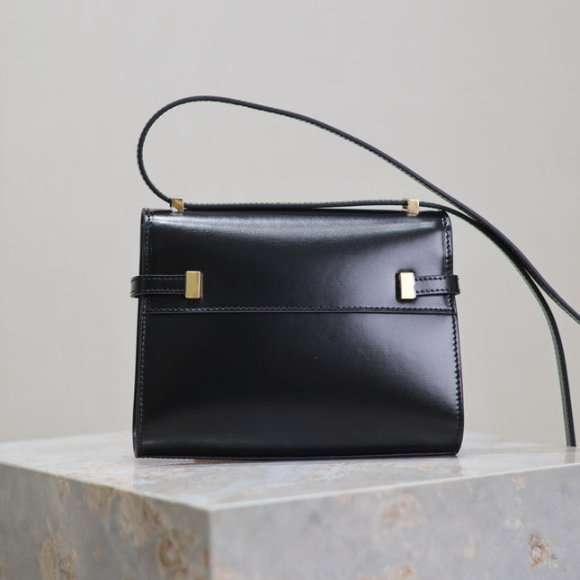 MANHATTAN MINI 19 IN BLACK SMOOTH LAMBSKIN GOLD BUCKLE