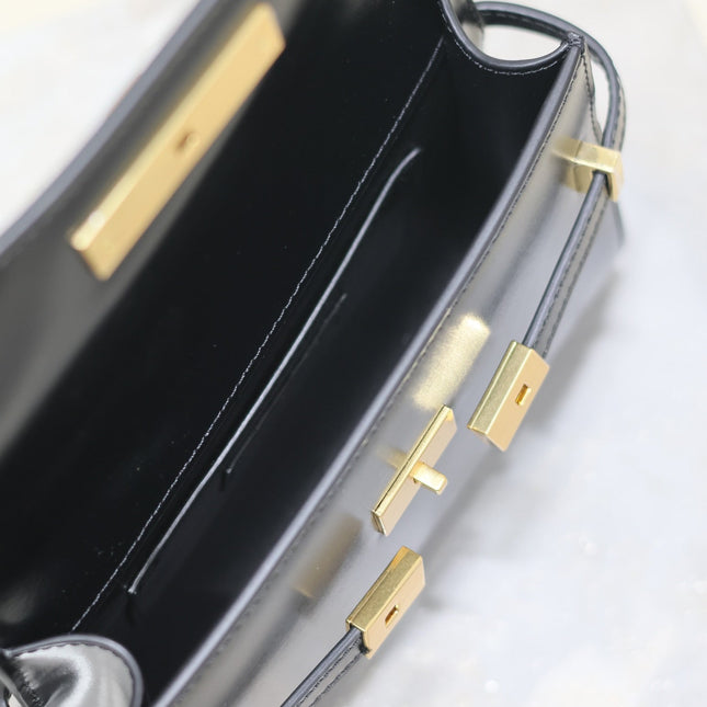 MANHATTAN MINI 19 IN BLACK SMOOTH LAMBSKIN GOLD BUCKLE