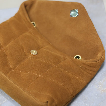 PUFFER TOY 23 IN BRONZE BROWN SUEDE GOLD HARDWARE