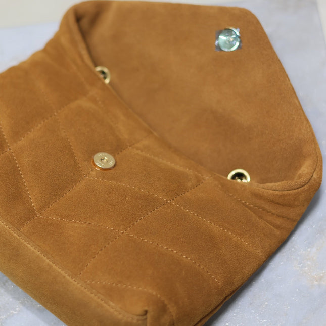 PUFFER TOY 23 IN BRONZE BROWN SUEDE GOLD HARDWARE