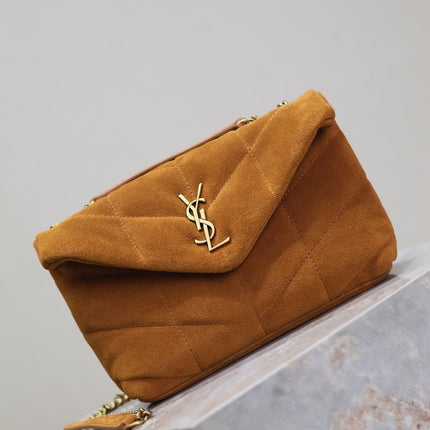 PUFFER TOY 23 IN BRONZE BROWN SUEDE GOLD HARDWARE