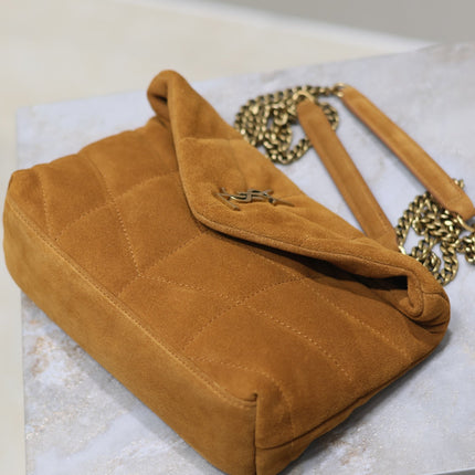 PUFFER TOY 23 IN BRONZE BROWN SUEDE GOLD HARDWARE