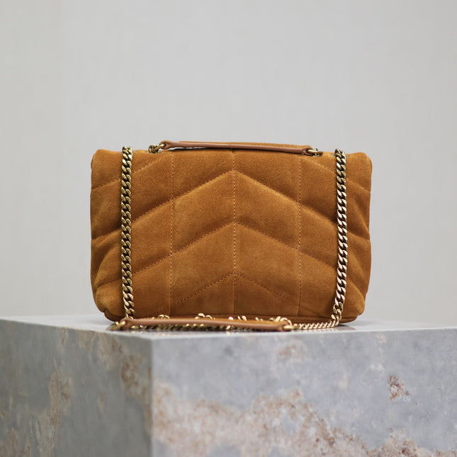 PUFFER TOY 23 IN BRONZE BROWN SUEDE GOLD HARDWARE