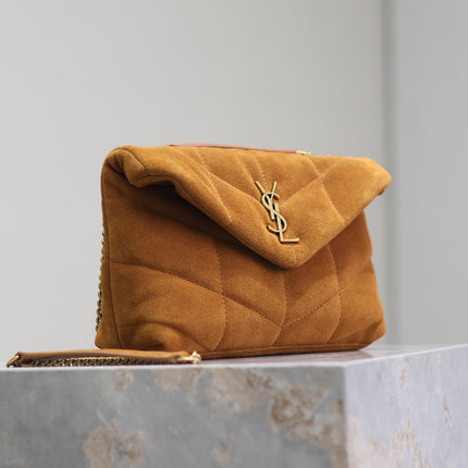 PUFFER TOY 23 IN BRONZE BROWN SUEDE GOLD HARDWARE