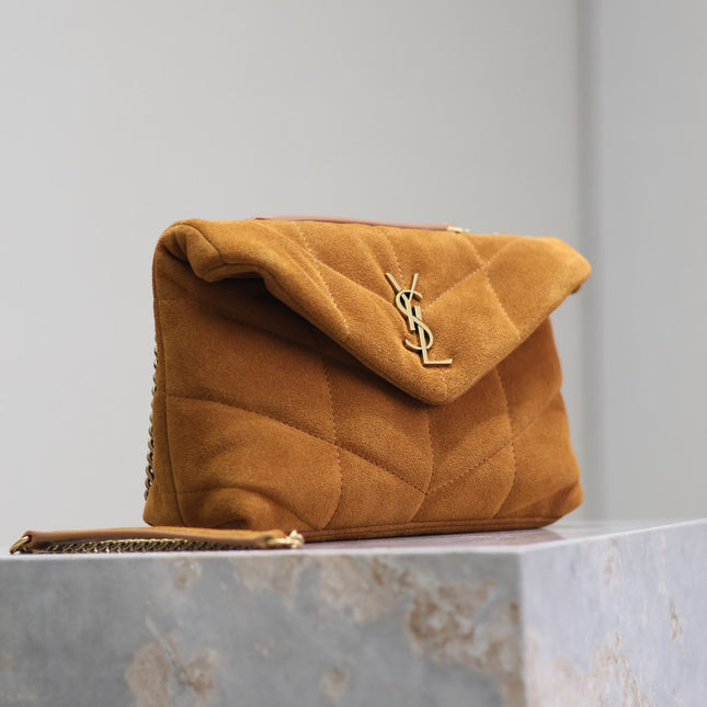 PUFFER TOY 23 IN BRONZE BROWN SUEDE GOLD HARDWARE