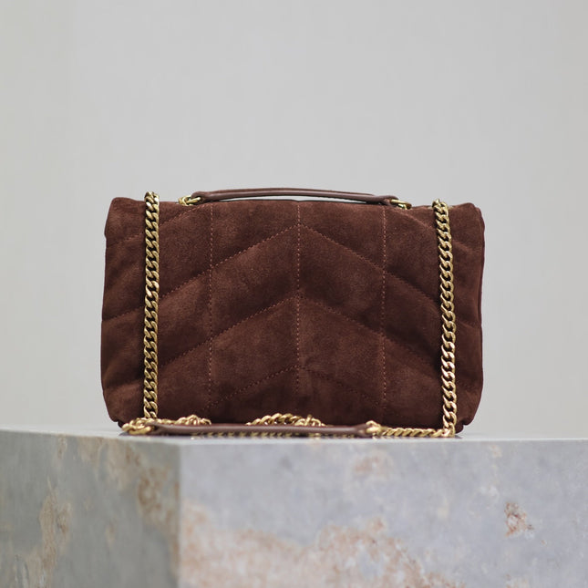 PUFFER TOY 23 IN WALNUT BROWN SUEDE GOLD HARDWARE
