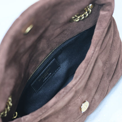 PUFFER TOY 23 IN WALNUT BROWN SUEDE GOLD HARDWARE