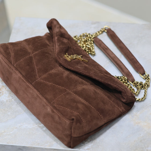 PUFFER TOY 23 IN WALNUT BROWN SUEDE GOLD HARDWARE