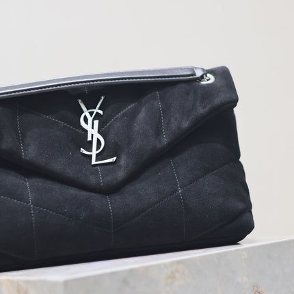 PUFFER SMALL 29 IN BLACK SUEDE SILVER HARDWARE