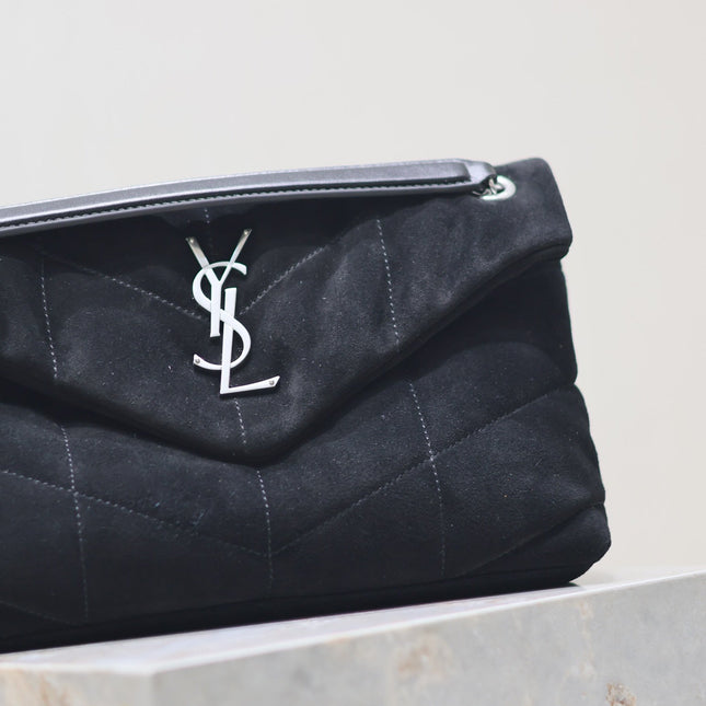 PUFFER SMALL 29 IN BLACK SUEDE SILVER HARDWARE