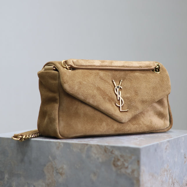 CALYPSO BAG 26 IN CIDER BROWN SUEDE GOLD HARDWARE