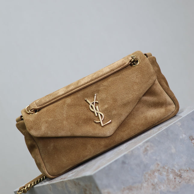 CALYPSO BAG 26 IN CIDER BROWN SUEDE GOLD HARDWARE