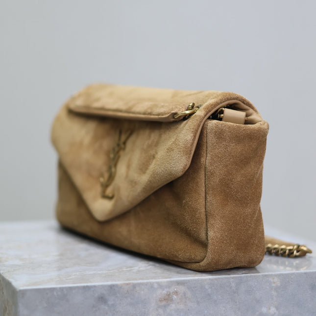CALYPSO BAG 26 IN CIDER BROWN SUEDE GOLD HARDWARE