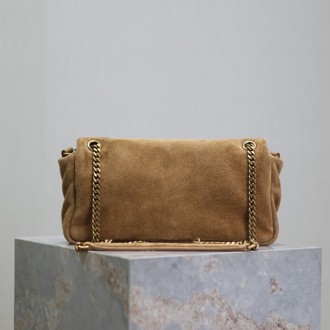 CALYPSO BAG 26 IN CIDER BROWN SUEDE GOLD HARDWARE