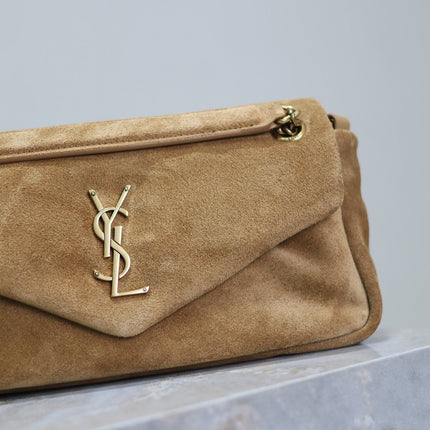 CALYPSO BAG 26 IN CIDER BROWN SUEDE GOLD HARDWARE