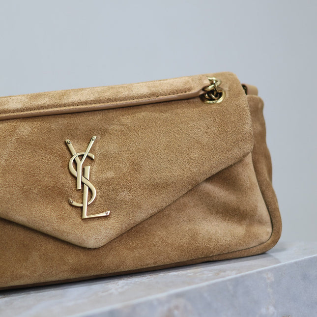 CALYPSO BAG 26 IN CIDER BROWN SUEDE GOLD HARDWARE