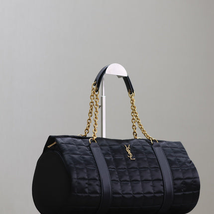 TRAVEL BAG 42 IN BLACK NYLON AND LEATHER TRIM GOLD HARDWARE
