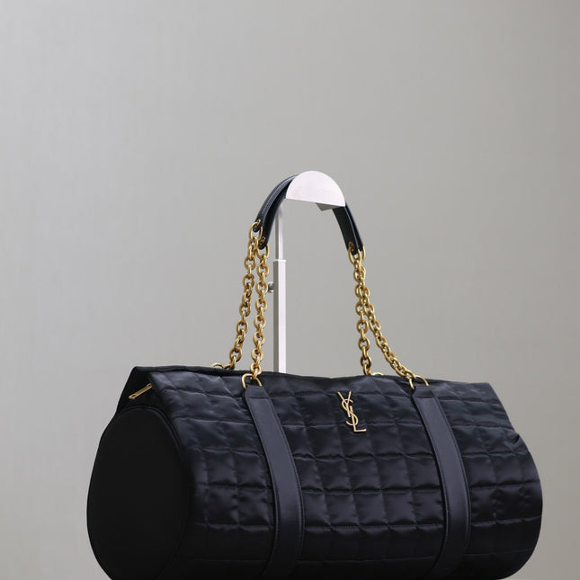 TRAVEL BAG 42 IN BLACK NYLON AND LEATHER TRIM GOLD HARDWARE