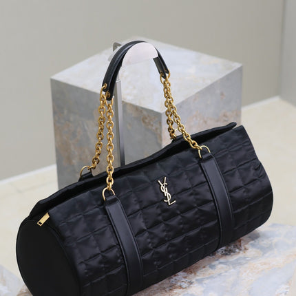 TRAVEL BAG 42 IN BLACK NYLON AND LEATHER TRIM GOLD HARDWARE