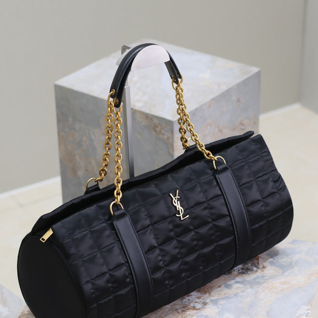 TRAVEL BAG 42 IN BLACK NYLON AND LEATHER TRIM GOLD HARDWARE