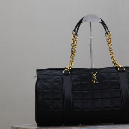 TRAVEL BAG 42 IN BLACK NYLON AND LEATHER TRIM GOLD HARDWARE