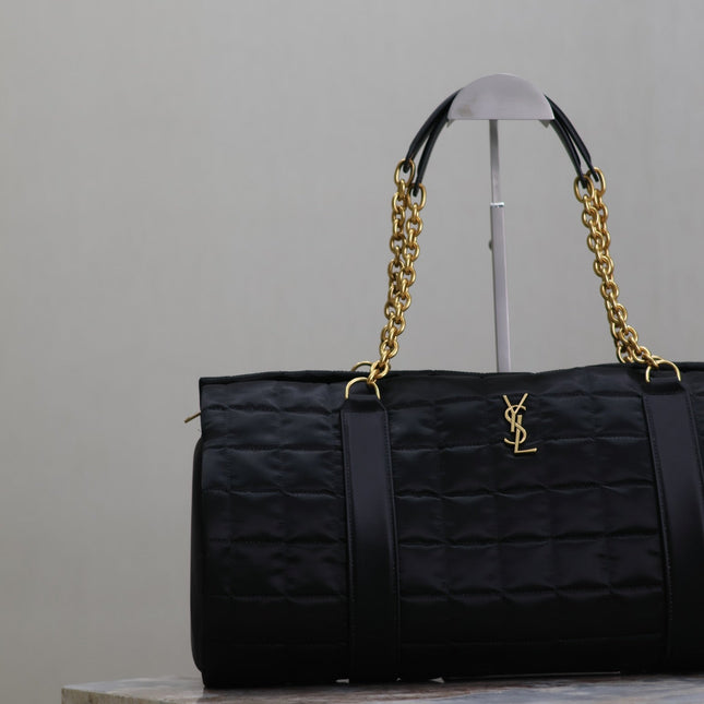 TRAVEL BAG 42 IN BLACK NYLON AND LEATHER TRIM GOLD HARDWARE
