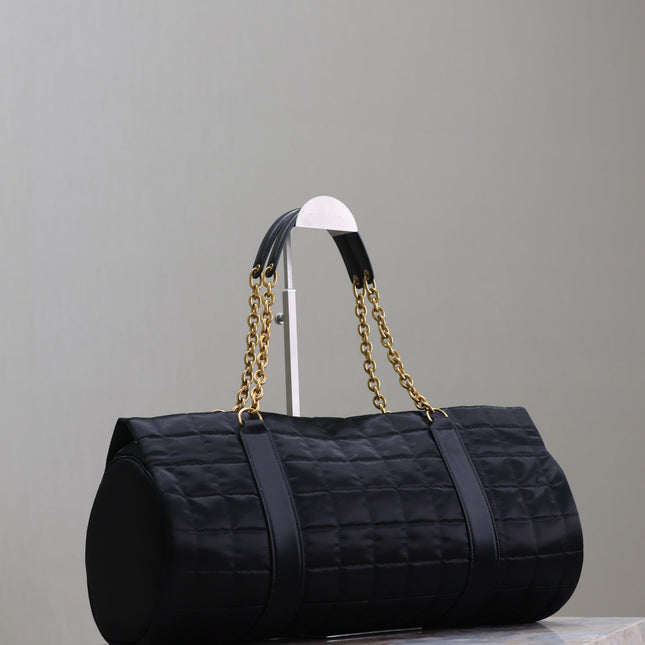 TRAVEL BAG 42 IN BLACK NYLON AND LEATHER TRIM GOLD HARDWARE