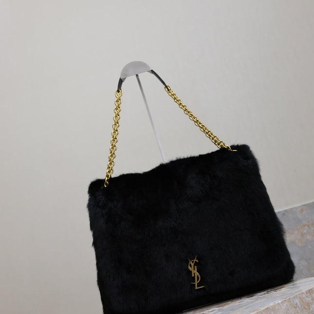 JAMIE 4.3 LARGE BAG 43 IN BLACK LAMB FUR GOLD HARDWARE