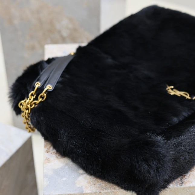 JAMIE 4.3 LARGE BAG 43 IN BLACK LAMB FUR GOLD HARDWARE