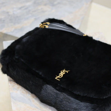 JAMIE 4.3 LARGE BAG 43 IN BLACK LAMB FUR GOLD HARDWARE