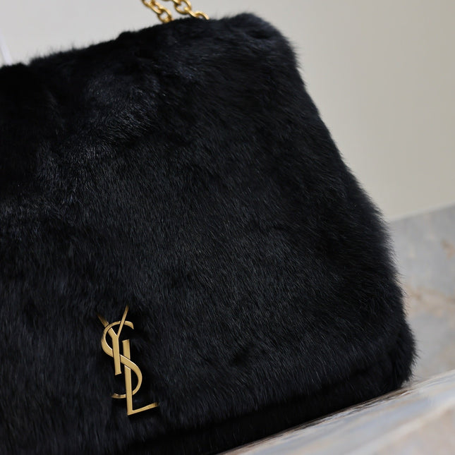 JAMIE 4.3 LARGE BAG 43 IN BLACK LAMB FUR GOLD HARDWARE