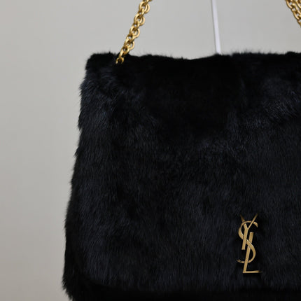 JAMIE 4.3 LARGE BAG 43 IN BLACK LAMB FUR GOLD HARDWARE