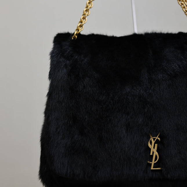 JAMIE 4.3 LARGE BAG 43 IN BLACK LAMB FUR GOLD HARDWARE