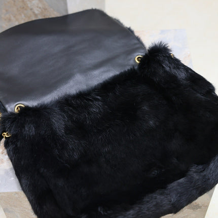 JAMIE 4.3 LARGE BAG 43 IN BLACK LAMB FUR GOLD HARDWARE