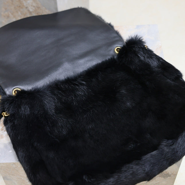 JAMIE 4.3 LARGE BAG 43 IN BLACK LAMB FUR GOLD HARDWARE