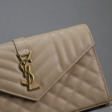 ENVELOPE CHAIN BAG 22 IN SEPIA TAN LAMBSKIN GOLD HARDWARE