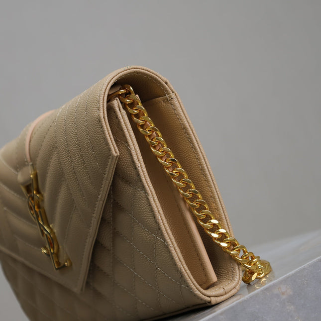 ENVELOPE CHAIN BAG 22 IN SEPIA TAN LAMBSKIN GOLD HARDWARE
