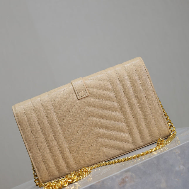 ENVELOPE CHAIN BAG 22 IN SEPIA TAN LAMBSKIN GOLD HARDWARE