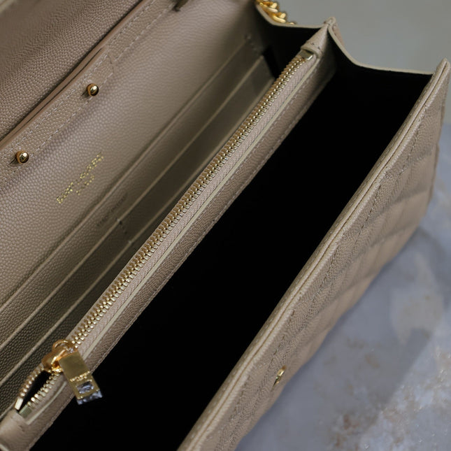ENVELOPE CHAIN BAG 22 IN SEPIA TAN LAMBSKIN GOLD HARDWARE