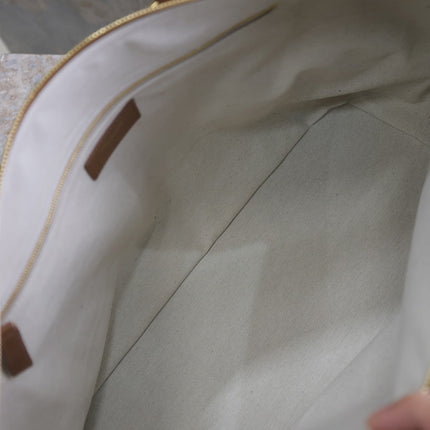 TRAVEL BAG 48 IN WHITE CANVAS AND BROWN LEATHER TRIM GOLD HARDWARE