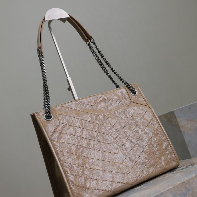NIKI SHOPPING BAG 33 IN LIGHT BROWN CRUMPLED CALFSKIN